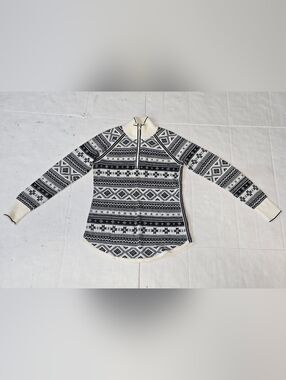 Talbots Sweater Womens Sz XS Fair Isle Black White 1/4 Zip Therma Warm Winter